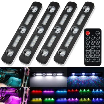 RGB LED Carro Pé de Luz Ambiente Lâmpada Remoto de Controle de Música de Vários Modos de Céu Estrelado do Interior Automotivo Luzes Decorativas