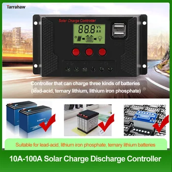 Controlador Solar 10A-100A Adaptável 12V 24V Lítio / Bateria de Chumbo-Ácido Carga de Descarga de Luz de Rua PWM USB PV Painel do Controlador