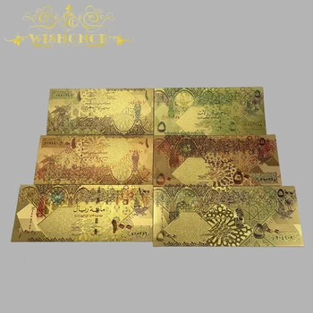 6 Design Agradável Cor Qatar Notas QAR Notas em Banhados a Ouro 24k Para Coleção