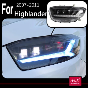 AKD Modelo de Carro para Toyota Highlander Faróis 2007-2011 Kluger Farol do DIODO DRL Alta Baixa Feixe de LED Lâmpada da Cabeça de Acessórios
