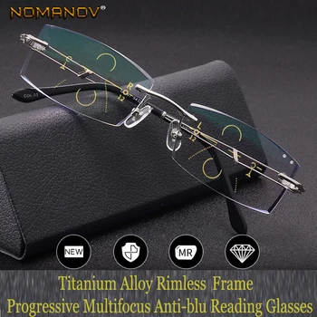 NOMANOV = Multifocal Progressiva Óculos de Leitura Titanium sem aro em Liga de Diamante de Corte de Ver de Perto E de Longe SUPERIOR 0 ADD +0.75 +3