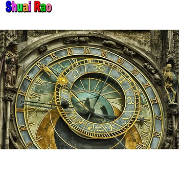 Relógio Astronômico de praga 5d diy diamante pintura, ponto cruz plena praça da broca mosaico de arte do bordado de diamante de presente a decoração home
