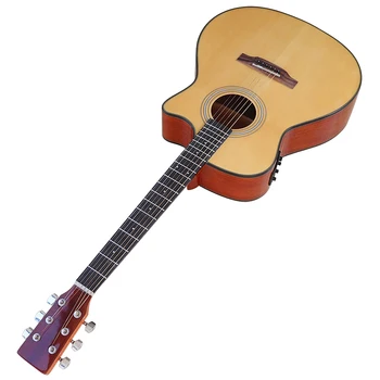 Guitarra Acústica de 41 Polegadas Folk Violão 6 Cordas de Violão de Madeira Alto Brilho Cutway Design Com EQ
