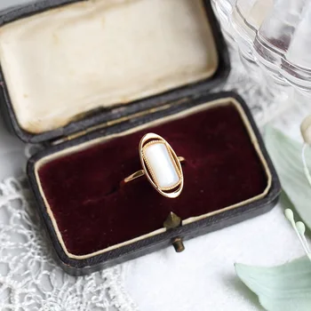 LAMOON 925 Anéis de Prata Para Mulheres de Luxo Anel Vintage Branca Shell de Ouro 14K Plated de Finas Jóias Festa de Casamento LMRI149