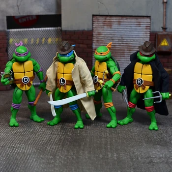 Genuíno NECA Tartarugas Ninja Michelangelo, Rafael, Da Vinci, Donatello de 7 polegadas, figura de ação de animação versão do modelo de brinquedos