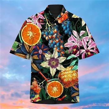 2022 Cubano Gola de Camisas masculinas 3d Fruto de Impressão Shirts Para os Homens de Manga Curta de grandes dimensões Tops, T-Shirt Homens de Camisa Havaiana Streetwear