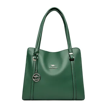 O novo Luxo Couro Bolsa bolsa de Ombro das Mulheres da Marca de Moda Verde Couro Sintético Macio Grande Senhora Sacola de Borla Mulheres saco Bolsos