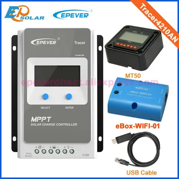 EPEVER MPPT solar de Carregamento do controlador Tracer4210AN 10A painel solar mppt com MT50 função wi-fi e cabo USB conecte o PC 24v