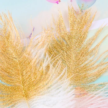 10pcs Glitter em Pó de Ouro Prata Plumas de Avestruz de 15-20cm de penas Brancas Festa de Casamento Decoração DIY Acessórios, Artesanato Pluma