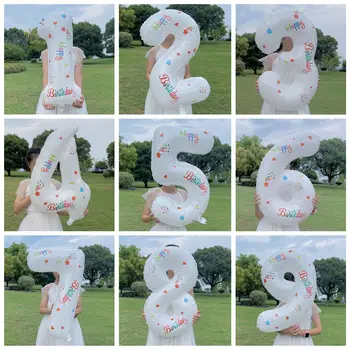 De 32 Polegadas DIY Branco Digital de Alumínio Balão de Aniversário de Crianças salão de festas Layout de Fotos de Decoração de Adereços