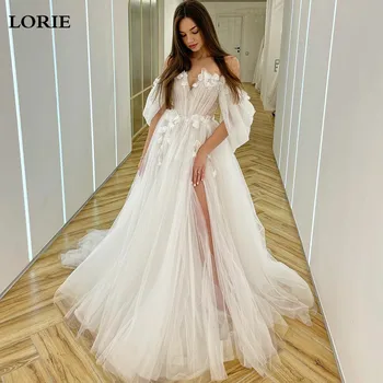 LORIE Vestidos de Noiva Fada Querida Pescoço Boho vestidos de Noiva em 3D Flores Puff Manga Elegantes Vestidos de Casamento 20222022