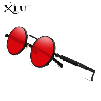 XIU Steampunk Homens Mulheres Óculos de sol Redondos de Metal Vintage Retro Óculos de sol de Marca Designer de Homens, Óculos de UV400