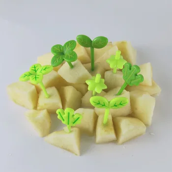 8pcs Frutas Garfo Crianças Palito de Folhas de Plástico Decoração do Almoço de Caixa de Bento Acessórios Pequena de Salada de Pequeno Garfo de Mini Bolo de Picaretas