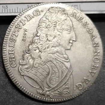 1731 Dinamarca 4 Marca Dansk -Cristão VI Banhado a Prata Cópia da moeda