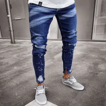 2021 Nova Marca de Estilo Elegante dos Homens Ripped Jeans Skinny Destruído Desfiado Slim Fit Jeans Calças Calças