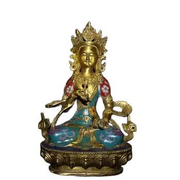 Velho Chinês De Tibetano De Artesanato Antigo Cloisonne Buda Tibetano Ornamentos Em Bronze Da Estátua