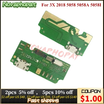 Novaphopat Para Alcatel 3X DE 2018 5058 5058A 5058I 5058J Dock USB Porta de Carregamento do Plug do Carregador da Placa Flex Cabo Com Microfone MIC