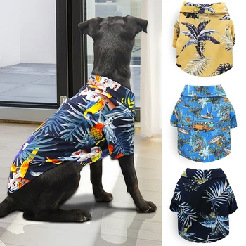 Estilo havaiano Folha Impressa animal de Estimação Praia Camisas de Verão Cão-Roupas para Cachorro Pequeno Grande Gato Cão Chihuahua Traje de Roupas de Animais de estimação