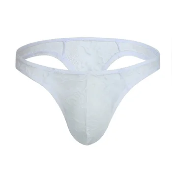 Mens 2021 Sexy Calcinha Transparente Underwear Homens Cuecas Ocos de Renda Cuecas G string Íntimos