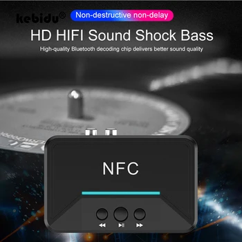 kebidu BT200 NFC Bluetooth Receptor AUX de 3,5 mm Jack RCA A2DP Estéreo sem Fio Bluetooth 5.0 Áudio da Música Adaptador Automático para alto-Falante de Carro