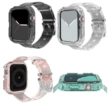 Esportes Claro Watchbands Case para Apple Assistir a Série SE 7 6 5 4 3 Transparente Bandas para o iWatch Correia 38 40 41 42 44 45 MM Cinta