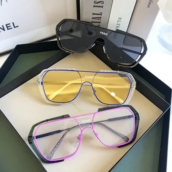 western integrado de óculos de sol feminino quadro quadrado impresso óculos de sol personalidade transparente anti-azul óculos de armação dos óculos