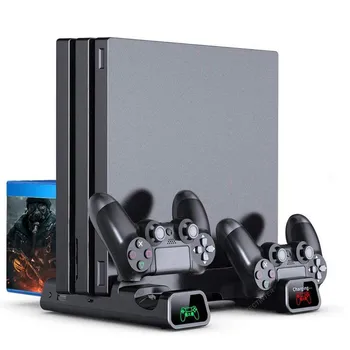 Para PS4/PS4 Slim/PS4 Pro Suporte Vertical LED da Ventoinha de Resfriamento de Controlador Duplo Carregador Estação de Carregamento Para a SONY Playstation 4 Cooler