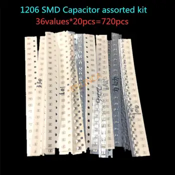 1206 SMD Capacitor kit sortido ,36values*20pcs=720pcs 1pF~10uF Amostras Kit de eletrônica diy kit