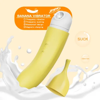 Forma de Banana Vagina Chupar o Vibrador Íntimo Boa Mamilo Ventosa Oral, Lambendo o Clitóris Estimulação Poderosa Brinquedos Sexuais para as Mulheres