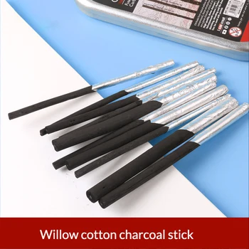 10 pcs esboço de carbono varas de desenho a carvão ferramentas fáceis de cor que não é fácil quebrar a arte de pintura em Madeira de salgueiro algodão carbono tira