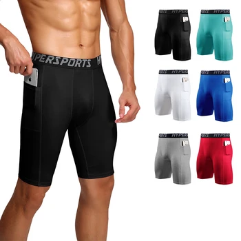 Homens novos do Projeto do Bolso do Shorts de Basquete Esporte Execução Apertado de Fitness Curto Calças Capris, de Secagem Rápida e Calças de Compressão