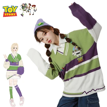 Novo Disney Toy Story, Buzz Lightyear Camisola De Inverno Em Forma De Desenho Animado Com Decote Em V Gola Polo Shirt Terno Bonito Solto Pulôver De Manga Longa