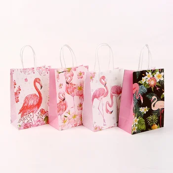 4pcs/8pcs Flamingo Saco de Presente de Papel, Caixa de Doces Cookies de Sacos de Embalagem Para Tropicais Festa de Aniversário, Decorações