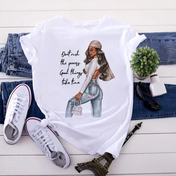 2022 Novo Popular Tops Feminina T-Shirt Sweety Girl Senhoras Dos Desenhos Animados Padrão Das Mulheres Da Base De Dados De Camisa Feminina T-Shirt Da Moda Simples T