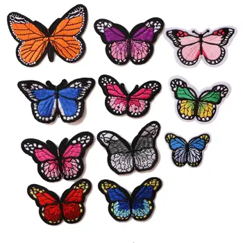 Colorido ícone da borboleta Bordada de Ferro em Patches para o Vestuário de DIY Listras Roupas de Retalhos Adesivos Personalizados Emblemas