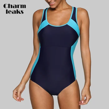 Charmleaks Uma Peça Mulheres De Esportes Trajes De Banho Esportes Maiô Colorblock Trajes De Banho Costas Abertas Boyshort Trajes De Banho, Bikini Monokini