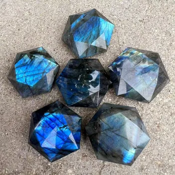 3CM Estrela de Davi labradorite cristal hexagonal seção transversal de quartzo labradorite jóia de cristal natural