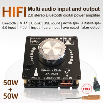 502H APARELHAGEM hi-fi, Bluetooth 5.0 TPA3116D2 Digital de Potência de Amplificador de Áudio da placa 50WX2 Estéreo AMPLIFICADOR Amplificador de Música em Casa de Teatro AUX USB