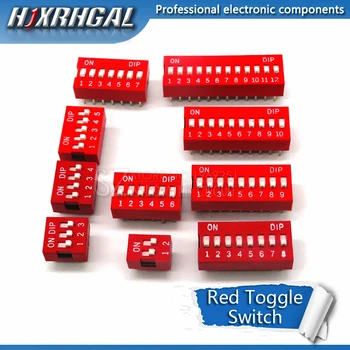 100PCS Slide Tipo de Interruptor 1 2 3 4 5 6 7 8 9 10 12 Bits de 2,54 mm Posição Maneira MERGULHO Vermelho Pitch Interruptor Vermelho opção Snap hjxrhal