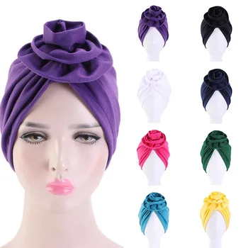 Novas Mulheres Turbn Chapéu Boêmio Florais de Topo Atado Turbante Hijab Caps torção Headwrap Senhoras Índia Chapéu Hijab Muçulmano femme