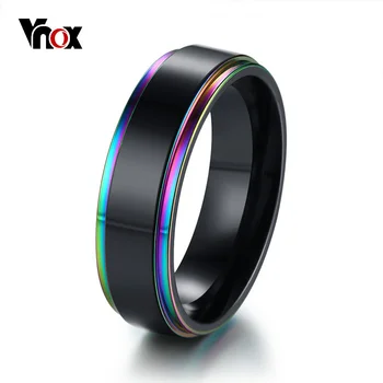 Vnox 6mm Preto Com arco-íris de Borda Mens aliança de Casamento Anel de Aço Inoxidável do Clássico homem Simples Jóias de Instrução Aliança