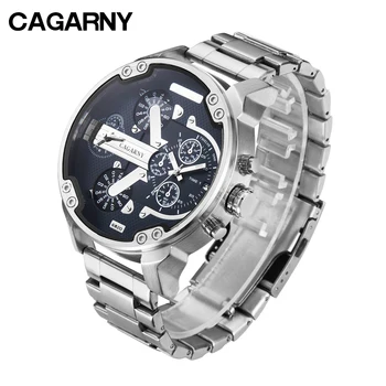 Cagarny Mens Relógios De Marca Top De Luxo Impermeável 2 Vezes Data De Quartzo Relógio Masculino Aço Inoxidável Relógio Do Esporte Relógio Masculino