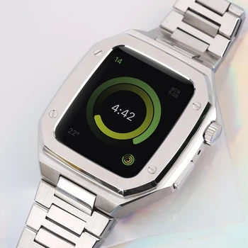 Metal Case + Correia para a Apple Faixa de Relógio de Série 4 5 6 SE 7 45mm 44mm Pulseira de Aço Inoxidável para iWatch SE Watchbands Homens