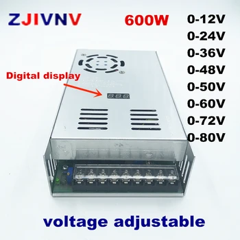 600W Fonte de Alimentação de Comutação ajustável tensão de saída AC-DC 0-12V 15V a 24V, 36V 48V 50V 60V 72V 80V display Digital fonte de alimentação