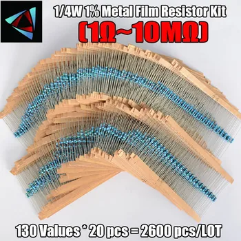 2600pcs/lote 130 Valores de 1/4W 0,25 W 1% Resistências de Película Sortidas Pacote de Conjunto de Kit de Muitas Resistências Variedade de Kits de resistor Fixo
