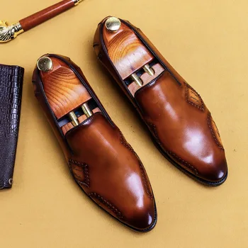 Homens Sapatos Primavera Verão Formal De Couro Genuíno De Negócios Casuais Sapatos De Escritório De Luxo Masculino Oxfords Sapato Do Casamento