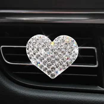 Coração em forma de carro de aromaterapia clipe criativa strass carro de ar condicionado de ar saída de ar perfume decoração clipe de acessórios para carros