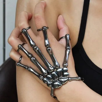 Novo Estilo Gótico para as Mulheres da Mão de Esqueleto Ósseo Elástico Ajustável Pulseira Punk Halloween Jóias