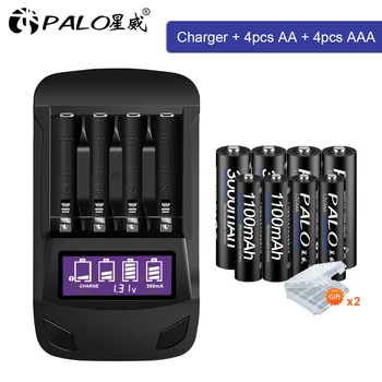 PALO original AA AAA bateria recarregável aa de 1.2 V NIMH+Smart LCD AA AAA carregador de bateria para AA carregador rápido de descarga de reparação