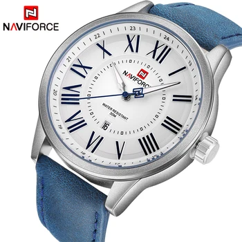 NAVIFORCE de Relógios para Homens Moda Exibição de Data de Couro Genuíno Grande Mostrador do Relógio Impermeável Desporto Relógios de Pulso de Quartzo Reloj Hombre